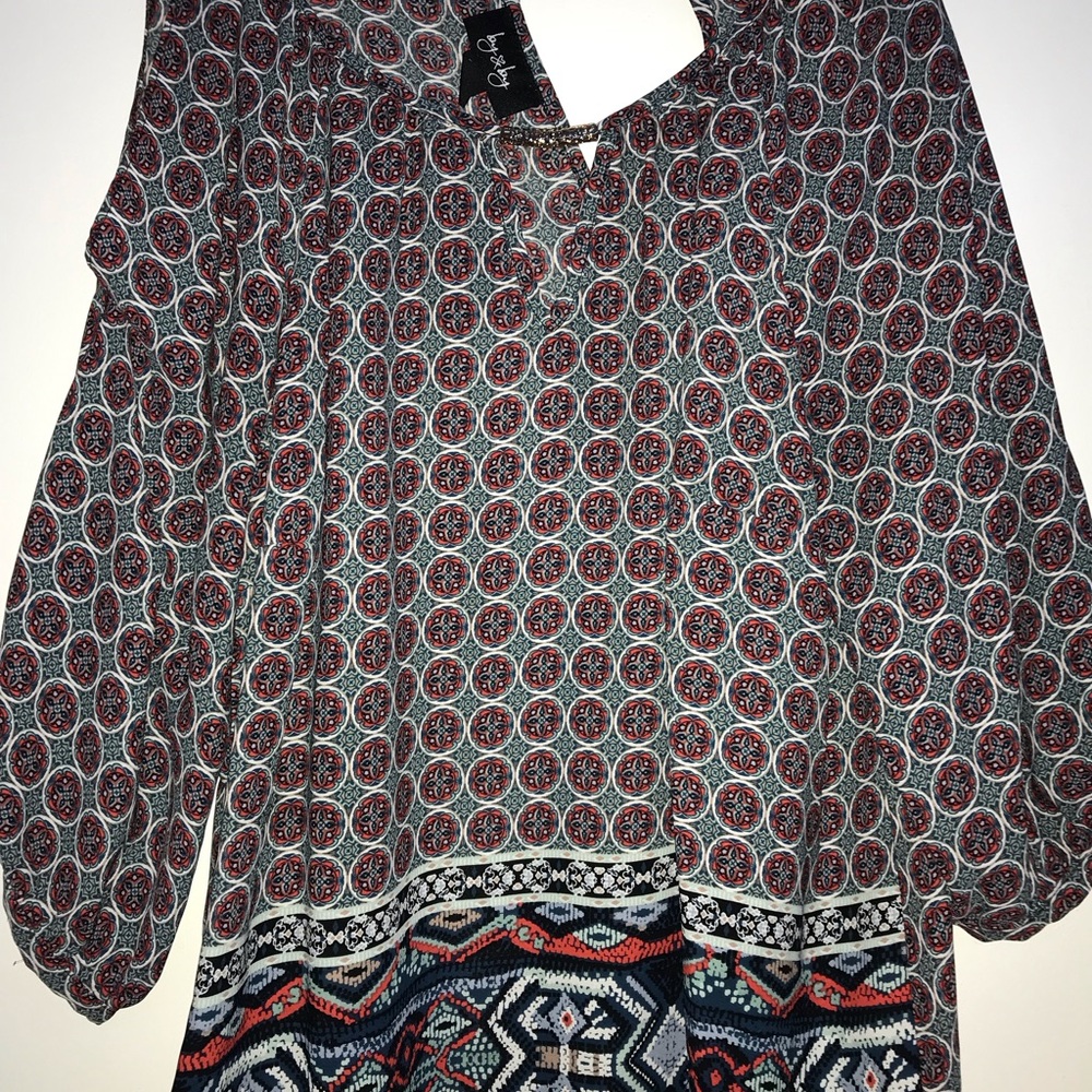 by & by Gray and Brown Puff Sleeve Blouse